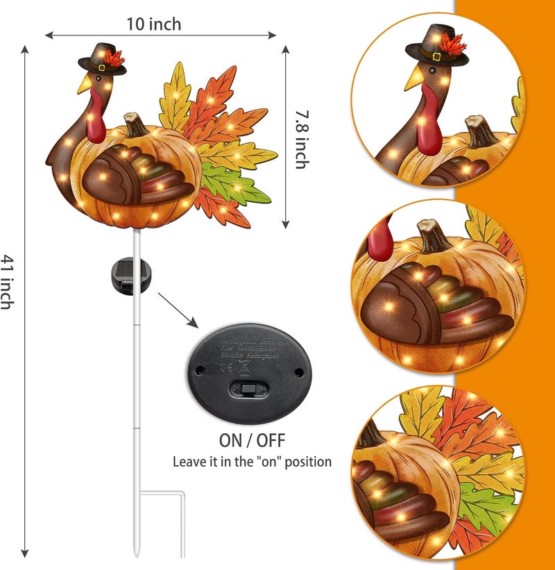 Bonsai Tree Thanksgiving Decorations Outdoor, Solar Turkey Garden Stake Lights, 41 Inches Metal Turkey Decorations, Thanksgiving Yard Decor Lights for Yard Garden Lawn Pathway - Image 2